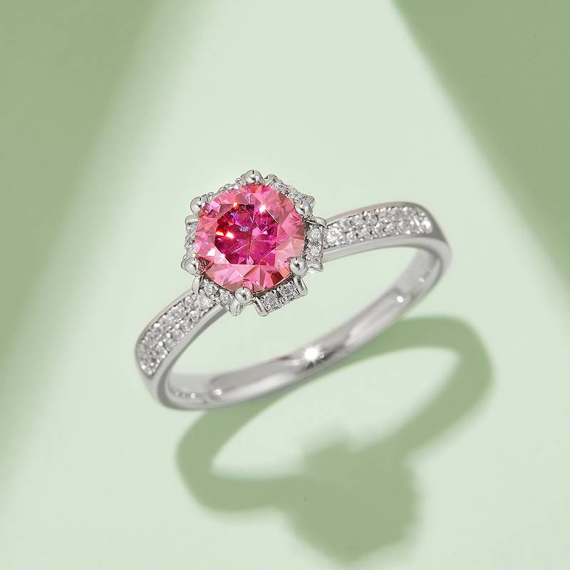 直臂许愿池S925银镀白金MoissaniteWomen's Ring1ctD级